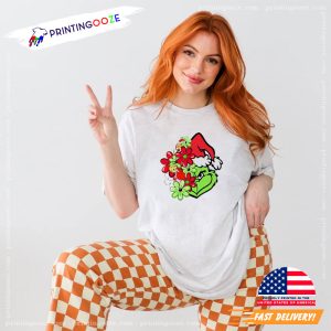 Grinch Floral Face Christmas Graphic Tee 1