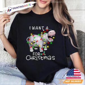 I Want A Hippopotamus For Christmas, Hippo Christmas Lights Cute T shirt 2