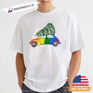 LGBTQ Christmas Rainbow Car Funny Xmas T shirt 2