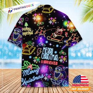 Merry Christmas And Happy New Year Neon Light Hawaiian Shirt 2