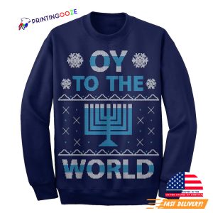 Oy To The World Hanukkah Celebration Ugly T shirt 4