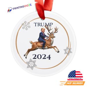 President Donald Trump on Flying Deer Acrylic Christmas Ornament 2