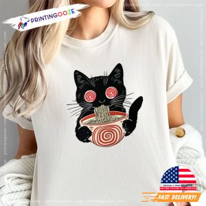 Psychedelic Ramen Black Cat Japanese Style Shirt 2