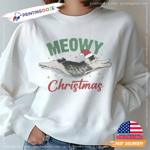 Retro Meowy Christmas Sleepy Cat Shirt 1