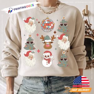 Retro Santa Claus Reindeer Christmas Tree Shirt