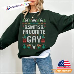 Santa's Favorite Gay LGBTQ Ugly Christmas T shirt 2