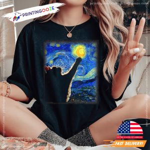 Van Gogh Starry Night Cat Comfort Colors Shirt 2