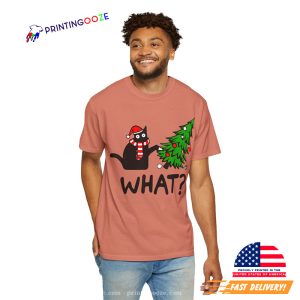 WHAT Black Cat Pushing Christmas Tree Funny christmas shirt 3