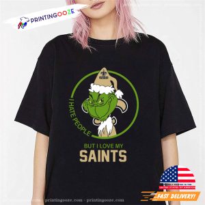 santa grinch i hate people but i love my saints T shirt 3