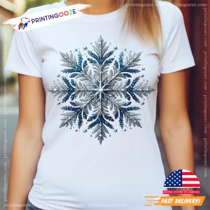 winter solstice Silver Blue Glitter Snowflake T shirt