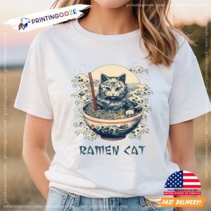 Cat Ramen Japanese Wave Art Comfort Colors T shirt 1