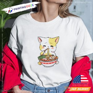 Cute Japanese Ramen Cat Neko Anime T shirt 1