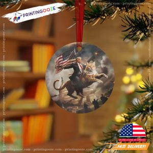 Donald Trump Riding A Cat Funny Christmas Ornament 2