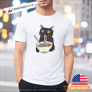 Funny Cat Eating Ramen Vintage Japanese Noodles T Shirt 1