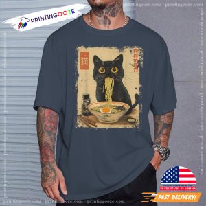 Retro Cat Ramen Japanese Graphic T shirt