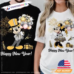 Vintage Mickey & Minnie Happy New Year Couple Shirt 1