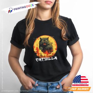 Catzilla Japanese Sunset Funny Cat Parody Vintage T shirt