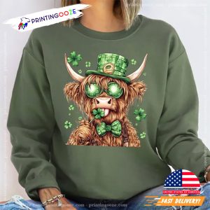 Lucky Highland Cow St. Patrick's Day T shirt 1