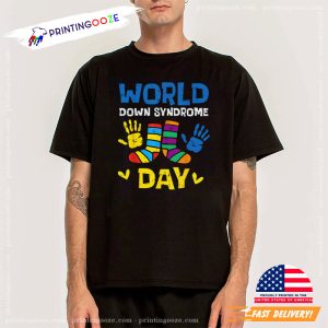 Colorful Socks And Hand World Down Syndrome Day Shirt 1