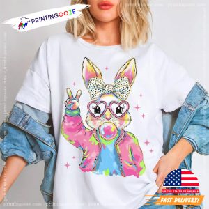 Cute Bunny Say Hi Bubble Gum Easter Shirt 1