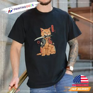 Japan cat samurai Tattoo Unisex T shirt 2