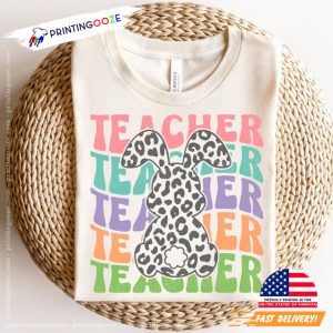 Leopard Bunny Teacher Easter Shirt 1