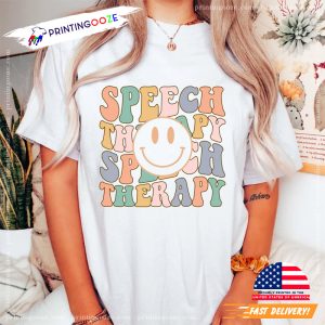 Retro Happy Face Speech Therapy special education advocate T shirt 3