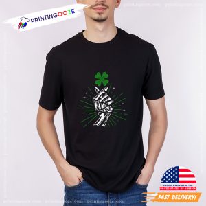 Skeleton Hand Heart Shamrock St Patricks Day Tee 3