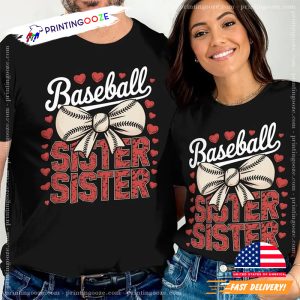 Baseball Sister Cute Baseball Bow Tee 1