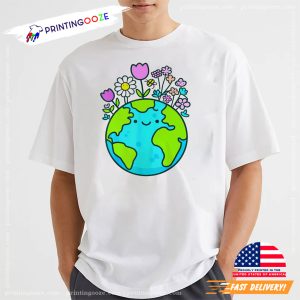 Earth Day 2025 Cute Earth with Floral Funny Tee 1