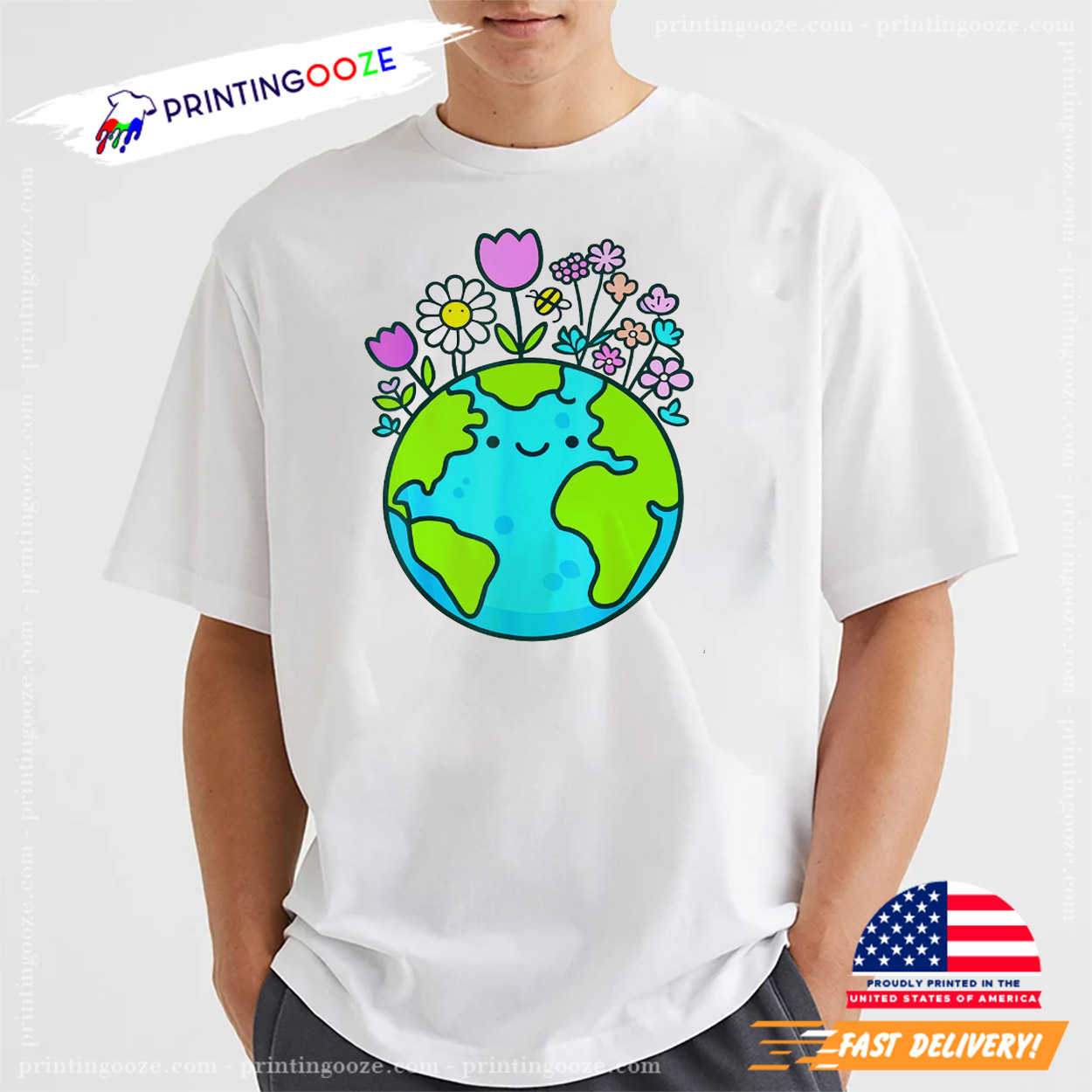 Earth Day 2025 Cute Earth With Floral Funny Tee Earth Day 2025 Cute Earth With Floral Funny Tee