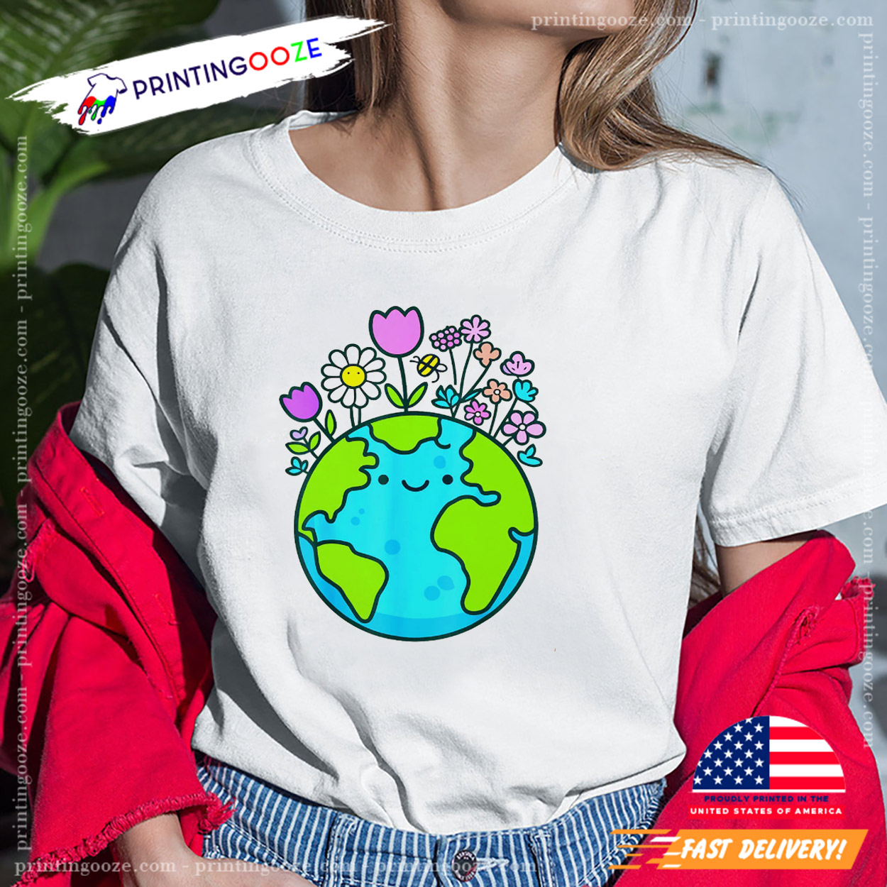 Earth Day 2025 Cute Earth With Floral Funny Tee Earth Day 2025 Cute Earth With Floral Funny Tee