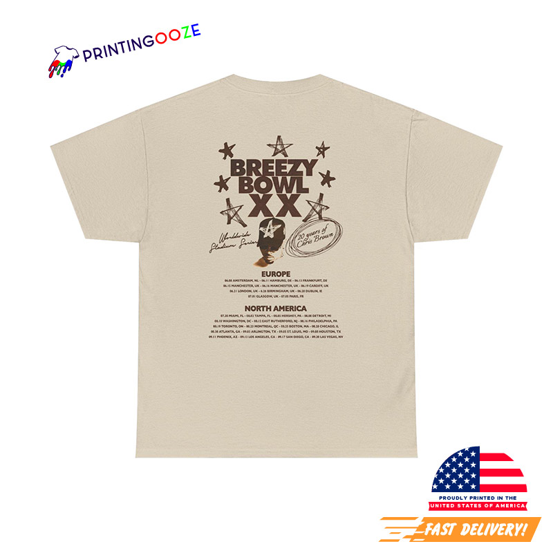 Chris Brown Breezy Bowl XX Tour Dates 2 Sided Shirt Chris Brown Breezy Bowl XX Tour Dates 2 Sided Shirt