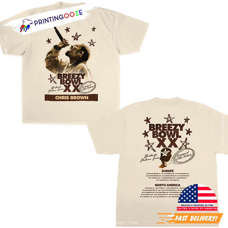 Chris Brown Breezy Bowl XX Tour Dates 2 Sided Shirt Chris Brown Breezy Bowl XX Tour Dates 2 Sided Shirt