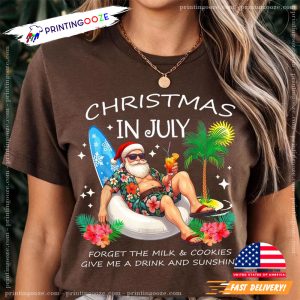 Christmas In July Palm Tree Beach Summer Hawaii Santa T-shirt