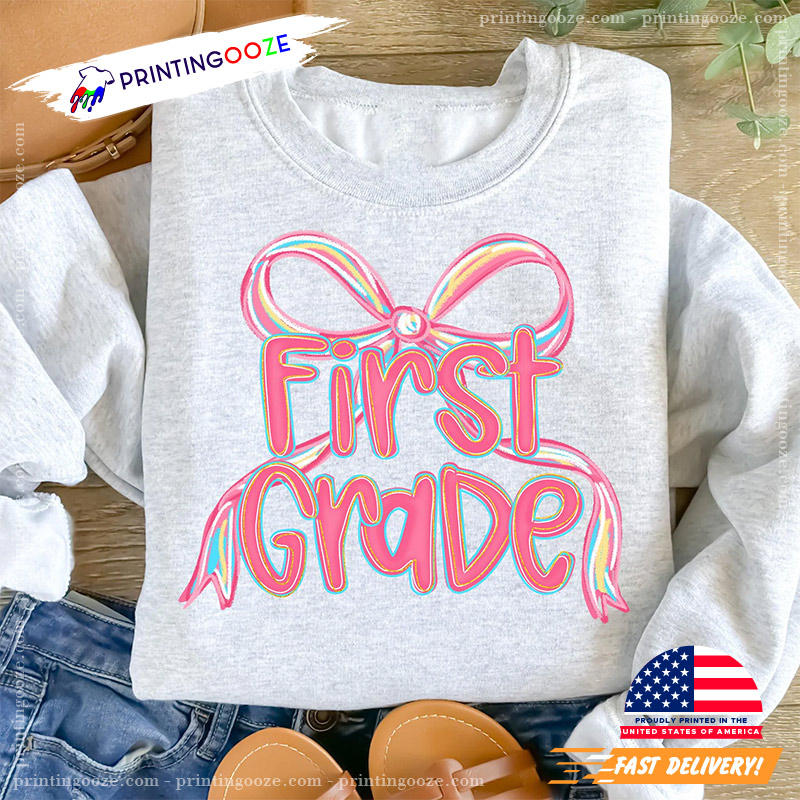 Custom First Day Of School Conquette Bow Comfort Colors Tee Custom First Day Of School Conquette Bow Comfort Colors Tee