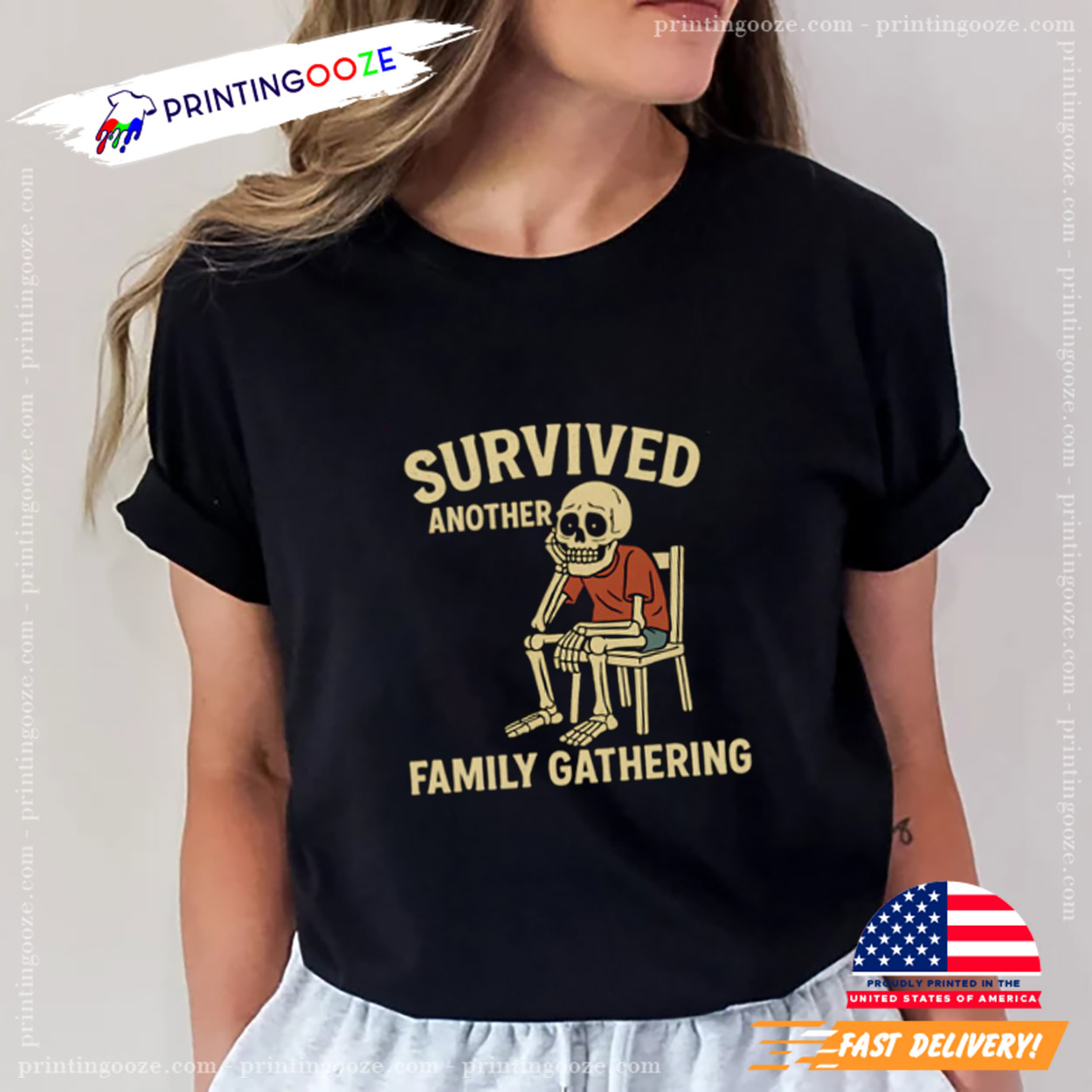Funny Skeleton Survived Another Family Gathering T-shirt Funny Skeleton Survived Another Family Gathering T-shirt
