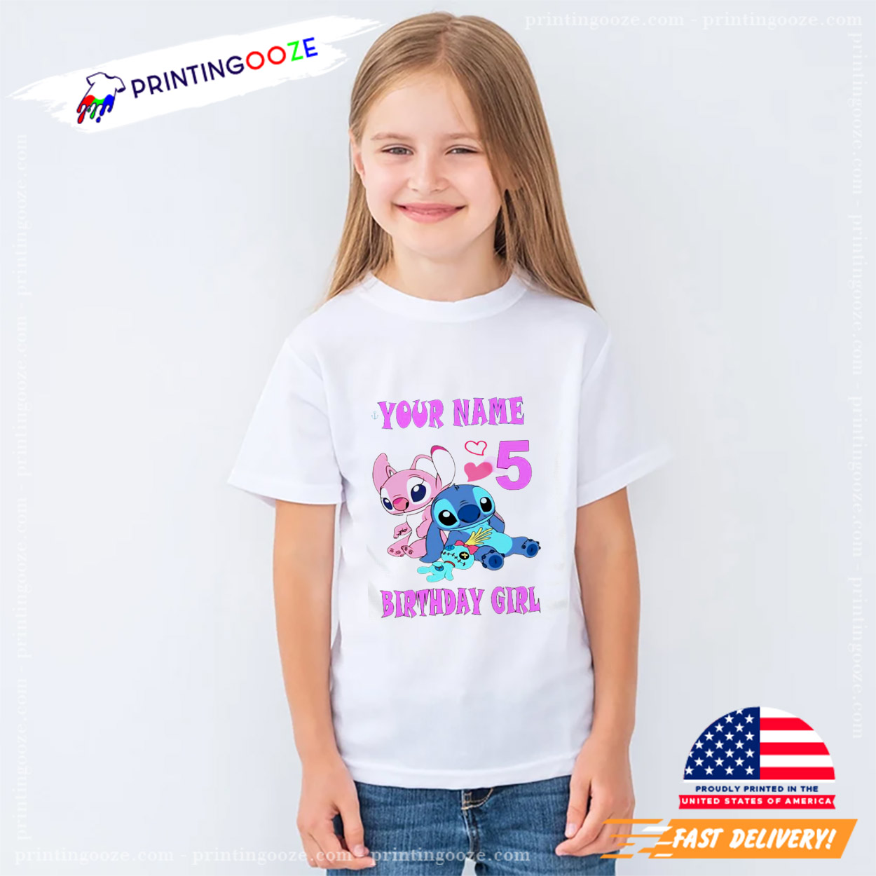 Personalised Lilo And Stitch Girl Birthday T-shirt Personalised Lilo And Stitch Girl Birthday T-shirt