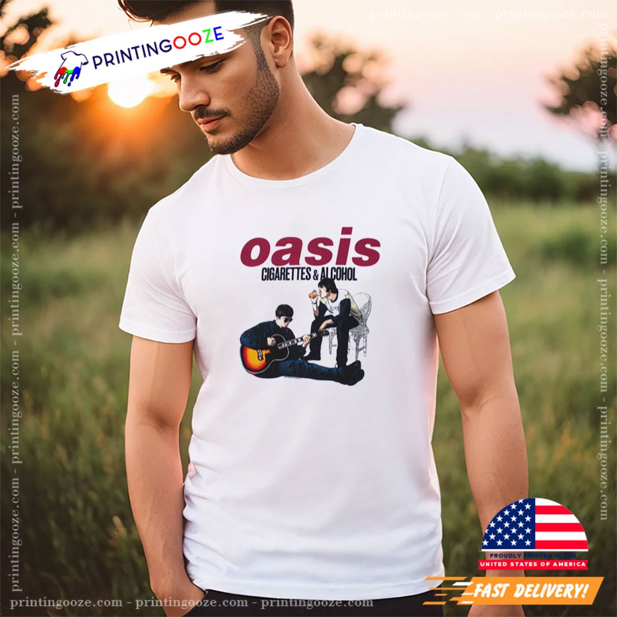 Rock Band Oasis Cigarettes And Alcohol Shirt Rock Band Oasis Cigarettes And Alcohol Shirt