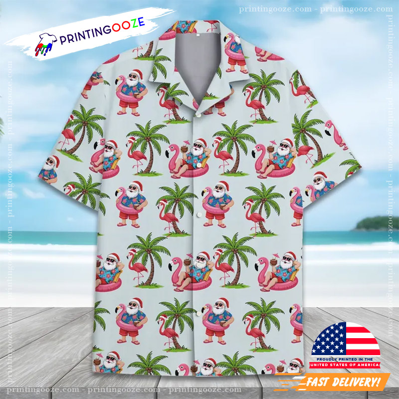 Santa Flamingo Hawaiian Shirt Santa Flamingo Hawaiian Shirt