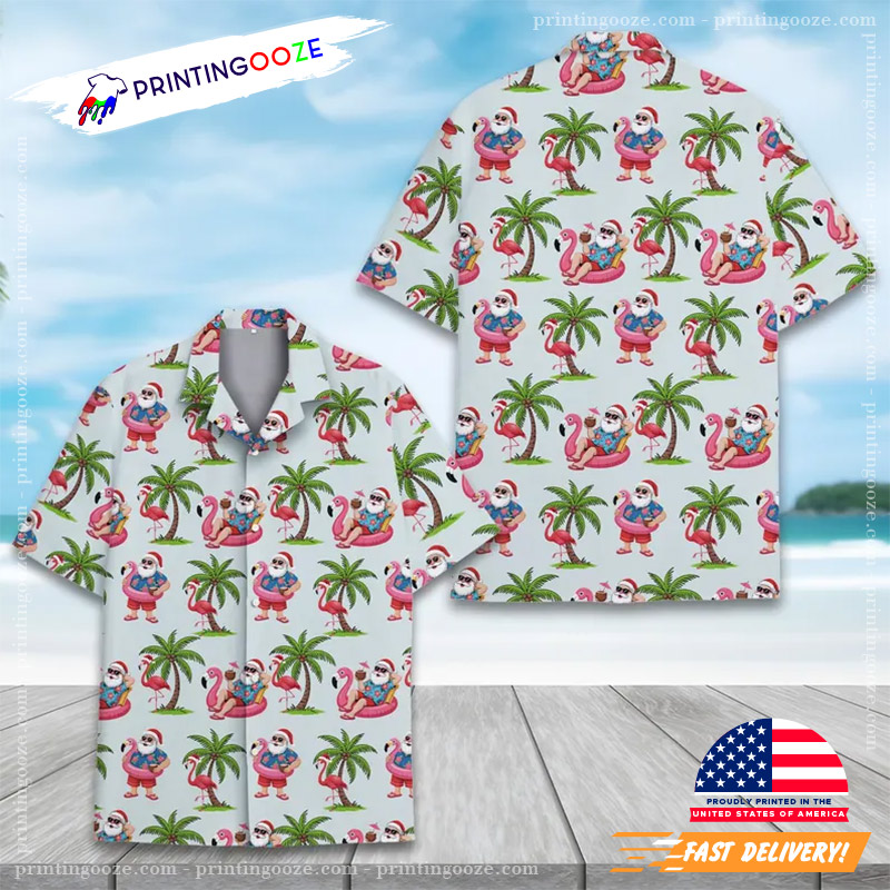Santa Flamingo Hawaiian Shirt Santa Flamingo Hawaiian Shirt