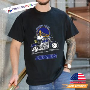 Snoopy and Woodstock driving motorbike Golden State Warriors shirt 2