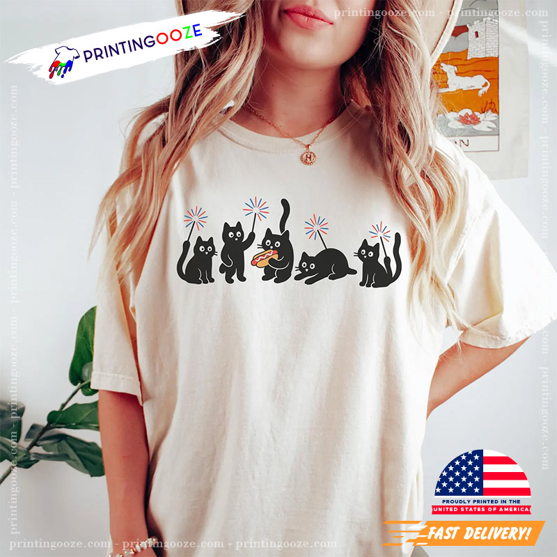 4th Of July Black Cat Happy Cat Day Comfort Colors Tee 4th Of July Black Cat Happy Cat Day Comfort Colors Tee