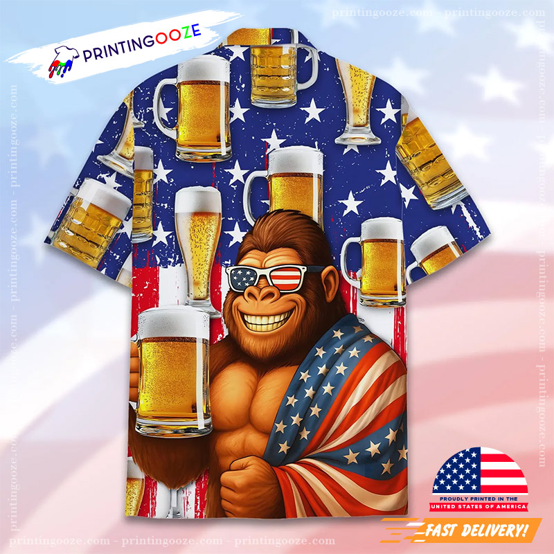Bigfoot Love Beer Patriotic USA 4th Of July Hawaiian Shirt Bigfoot Love Beer Patriotic USA 4th Of July Hawaiian Shirt