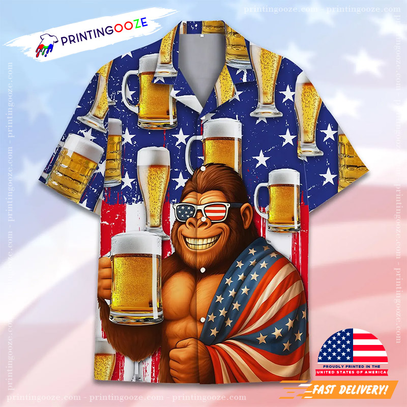 Bigfoot Love Beer Patriotic USA 4th Of July Hawaiian Shirt Bigfoot Love Beer Patriotic USA 4th Of July Hawaiian Shirt