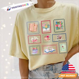 Book Lover Postage Stamp Comfort Colors Tee 3