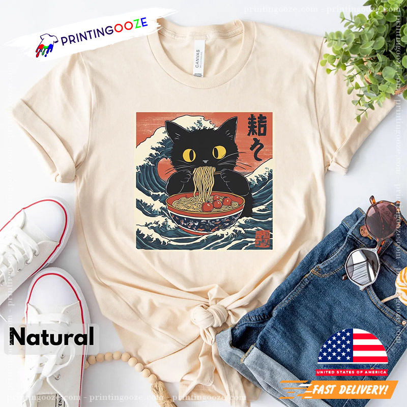 Cat Eating Ramen Tsunami Japan Art Comfort Colors T-shirt Cat Eating Ramen Tsunami Japan Art Comfort Colors T-shirt