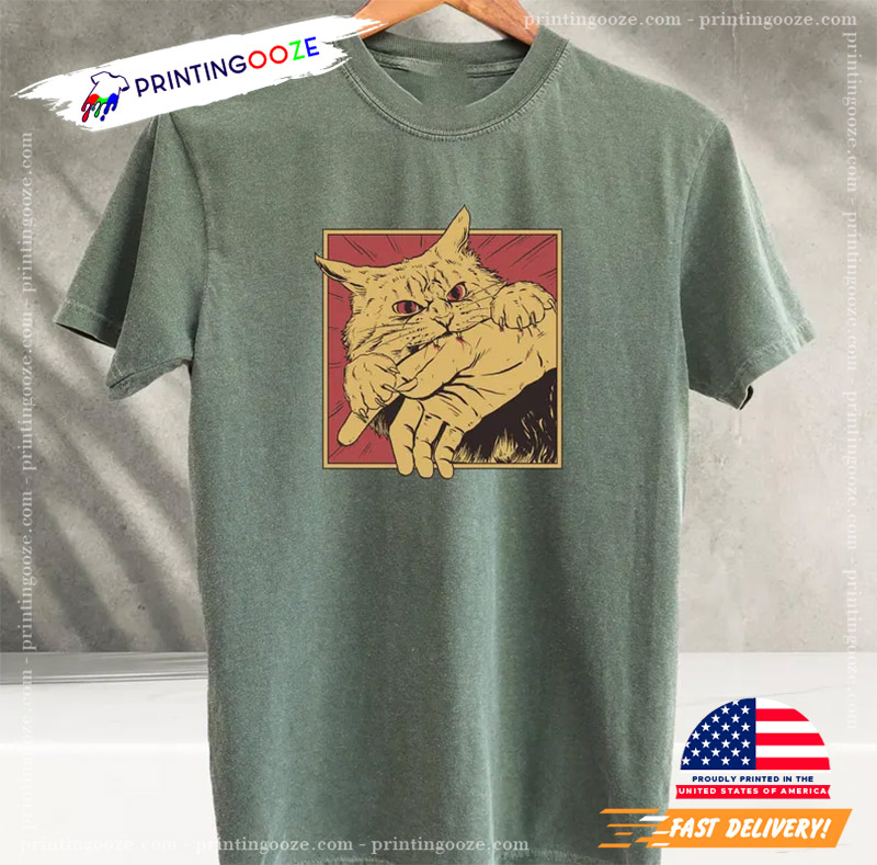 Creepy Cat Bite Hand Japanese Horror Anime Comfort Colors Tee Creepy Cat Bite Hand Japanese Horror Anime Comfort Colors Tee
