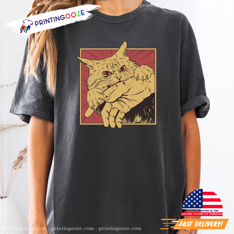 Creepy Cat Bite Hand Japanese Horror Anime Comfort Colors Tee Creepy Cat Bite Hand Japanese Horror Anime Comfort Colors Tee