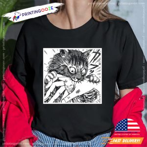 Creepy Cat Bite Horror Japanese Manga Graphic Tee 1